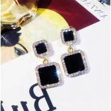 Korean Version Personality Wild Simple Stainless Steel Round Rhinestone Drop Earrings Fashion Simple Ear Nail